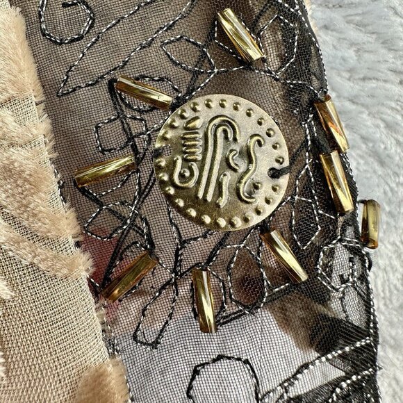 Sundance Catalog Dress Women's Size 6 Velvet Burnout Beige Silk Champagne Dreams - Picture 13 of 16